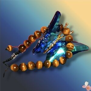 Shamballa Genuine Tiger’s Eye Bracelet with Silver Cube 2x“S” Hallmark 48